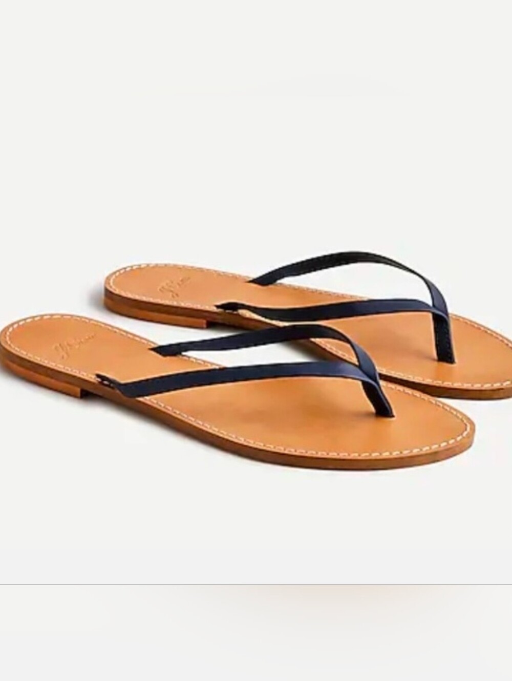 J. Crew Black Strap Tan Footbed Flip Flops - Picture 2 of 6